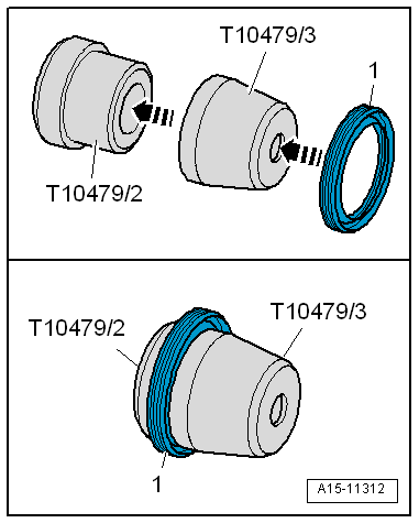 Removing and installing exhaust camshaft oil seal, gearbox end, engine codes CHPA, CMBA, CPVA, CXSA, CZDA, CZCA, CPVB