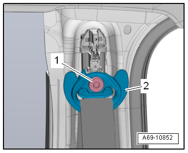 Removing and installing front 3-point seat belt, 2-door model