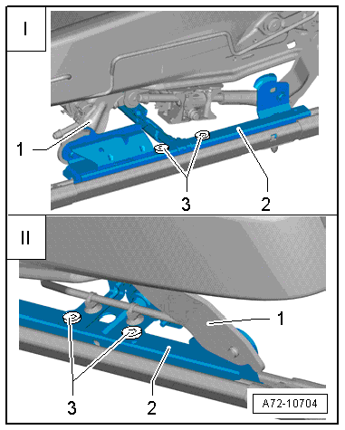 Removing front seat if seat longitudinal adjustment motor -V28-/-V31- is defective