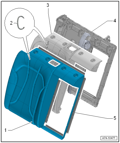 Assembly overview - rear seat backrest cover and padding