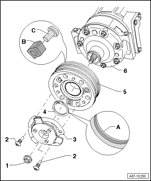Assembly overview - belt pulley, Sanden air conditioner compressor