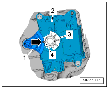 Removing and installing right temperature flap control motor -V159-, LHD vehicles