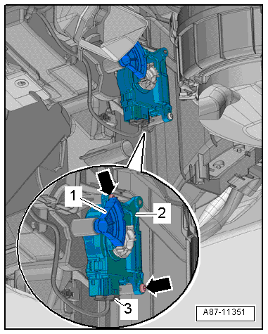 Removing and installing right temperature flap control motor -V159-, LHD vehicles