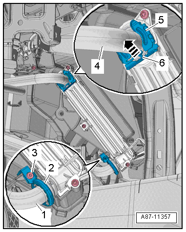 Removing and installing coolant pipes at heat exchanger (Valeo)