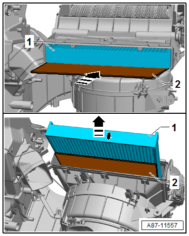 Removing and installing dust and pollen filter, LHD vehicles