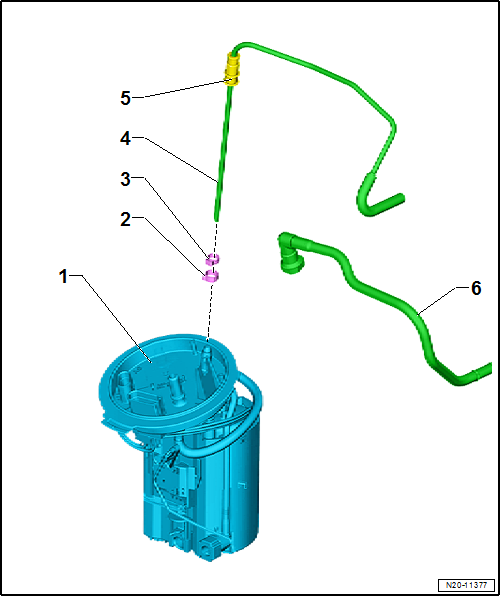 Assembly overview - fuel delivery unit/fuel gauge sender, vehicles with auxiliary heater