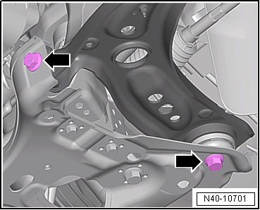 Removing and installing lower suspension link, vehicle with manual gearbox or dual clutch gearbox 0CW