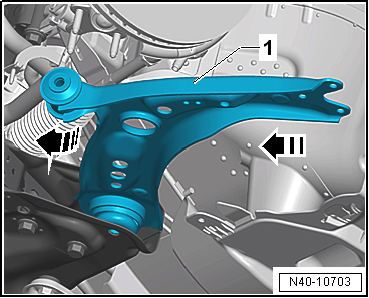 Removing and installing lower suspension link, vehicle with manual gearbox or dual clutch gearbox 0CW