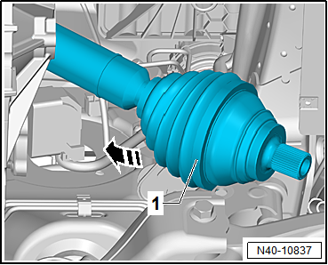 Removing and installing drive shaft, left drive shaft, constant velocity joints VL100 and VL107, e-Golf