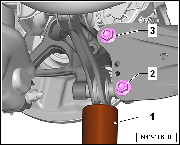 Removing and installing trailing arm with mounting bracket, except for e-Golf