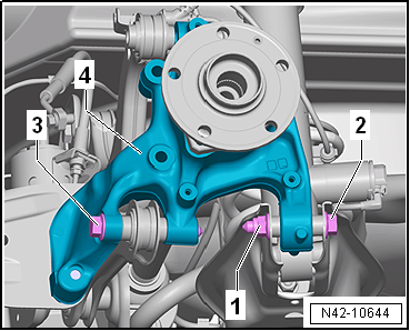 Removing and installing wheel bearing housing, multi-link suspension, four-wheel drive
