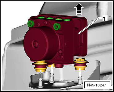 Removing and installing control unit and hydraulic unit, LHD vehicles, four-wheel drive, diesel engine