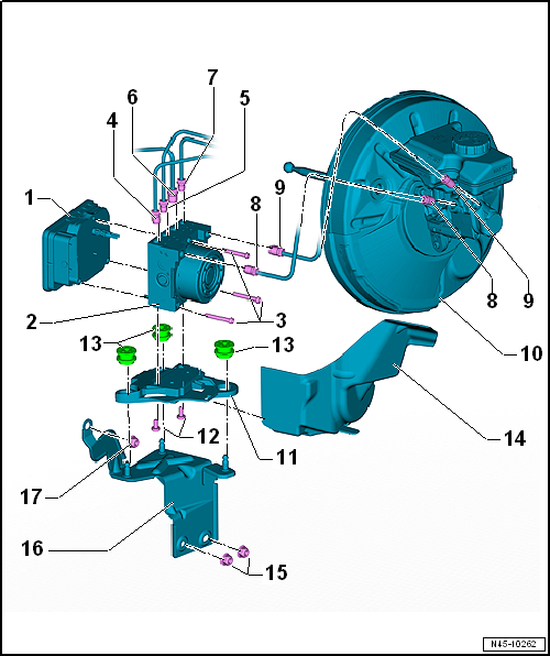 Assembly overview - control unit and hydraulic unit, LHD vehicles