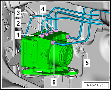 Removing and installing control unit and hydraulic unit, LHD vehicles, four-wheel drive, diesel engine