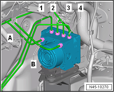 Removing and installing control unit and hydraulic unit, RHD vehicles