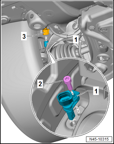 Removing and installing speed sensors on front axle -G45-/-G47
