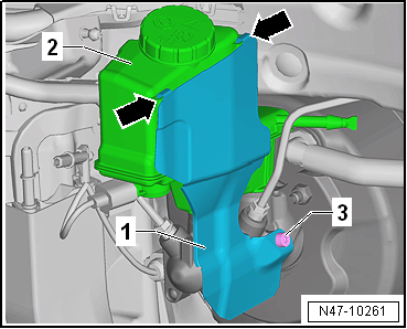 Removing and installing brake master cylinder, RHD vehicles