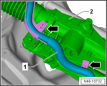 Removing and installing steering rack, RHD vehicles, except for e-Golf