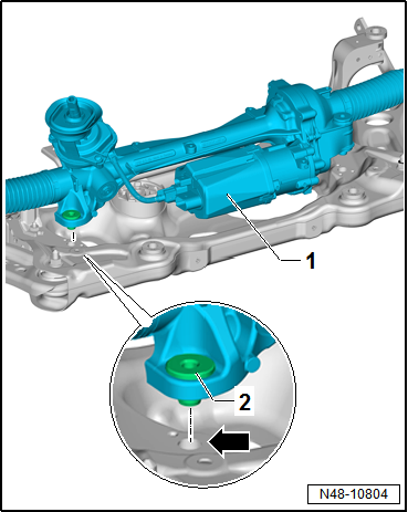 Removing and installing steering rack, RHD vehicles, except for e-Golf