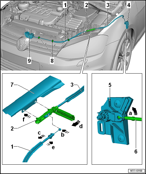 Removing and installing Bowden cable