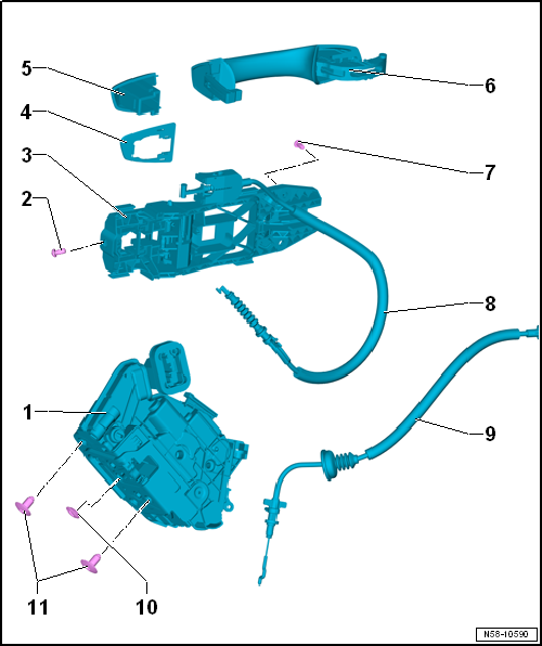Assembly overview - door handle and door lock