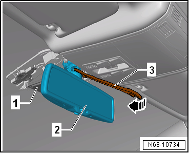 Removing and installing automatic anti-dazzle interior mirror, with rain and light sensor -G397- and front camera for driver assist systems -R242-