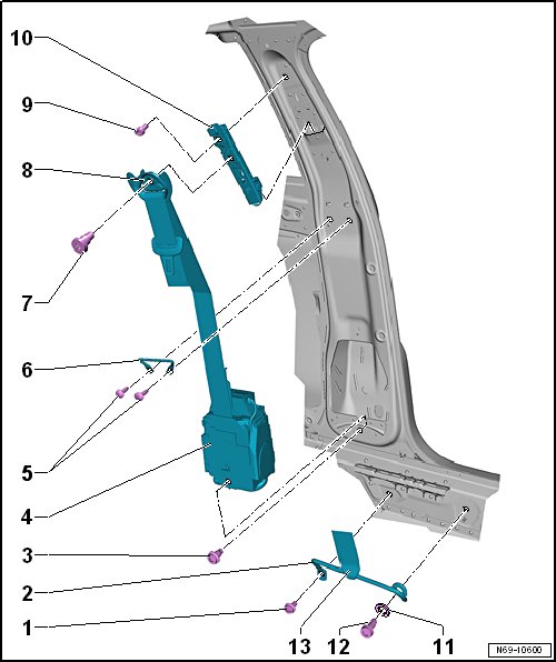 Assembly overview - front three-point seat belt, 2-door model