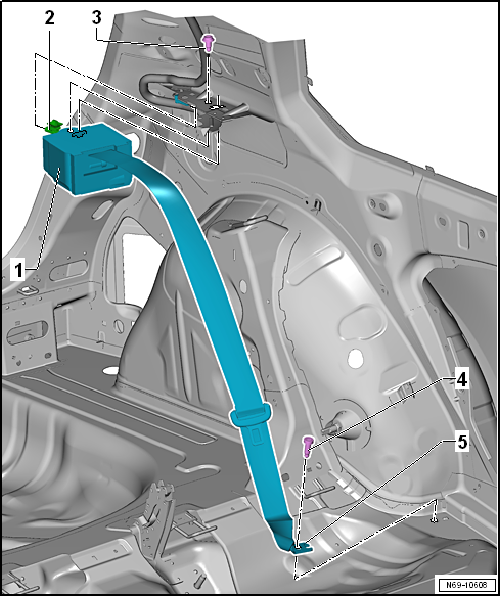 Assembly overview - three-point seat belt, 2-door model, with belt tensioner