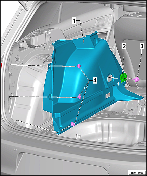 Assembly overview - luggage compartment side trim, saloon