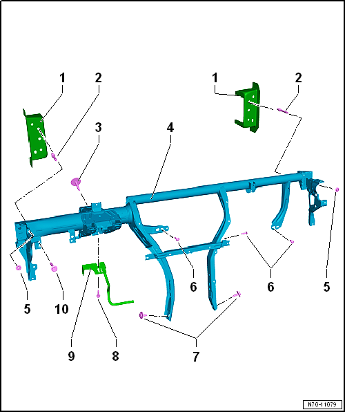 Assembly overview - dash panel central tube