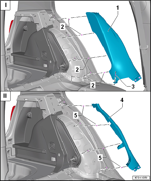 Assembly overview - wheel housing trim, saloon