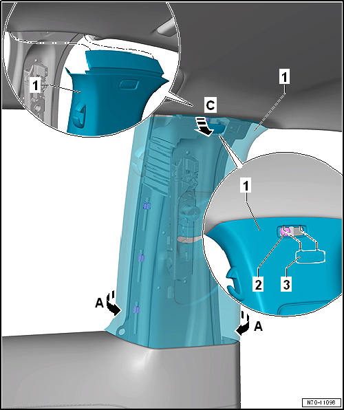Removing and installing B-pillar trim, 2-door models
