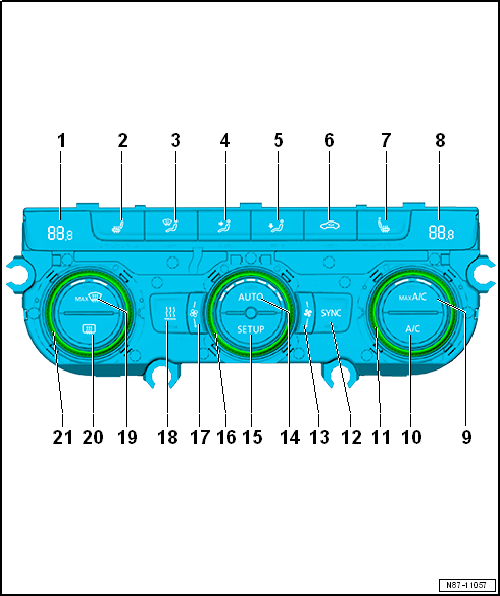 Overview of fitting locations - operating and display unit, Climatronic