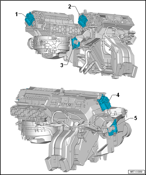 Overview of fitting locations - front control motors, Climatronic, RHD vehicles