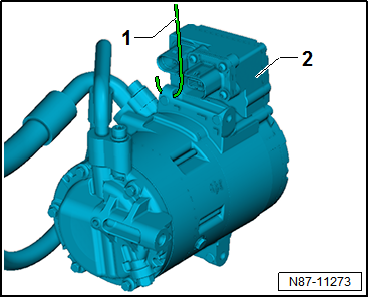 Removing air conditioner compressor from and installing to bracket, Golf GTE