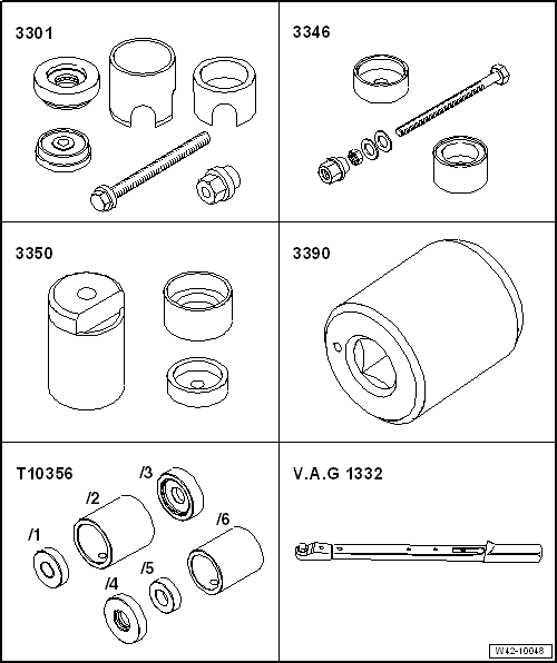 Renewing bonded rubber bush for wheel bearing housing, front-wheel drive